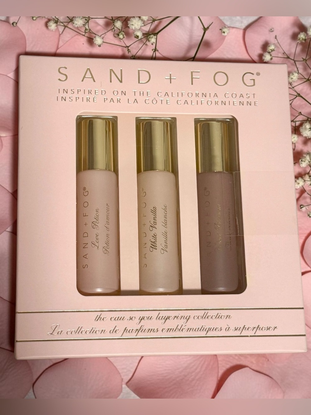 Sand + Fog Rollerball Trio Set Love Potion, White Vanilla, Velvet Blossom